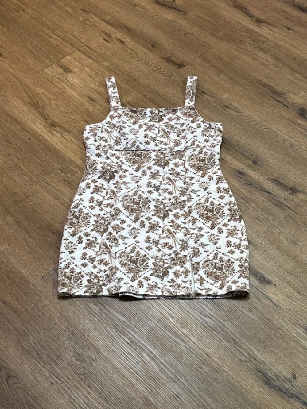 Missguided Floral Toile Bodycon Mini Dress White Brown Size 10